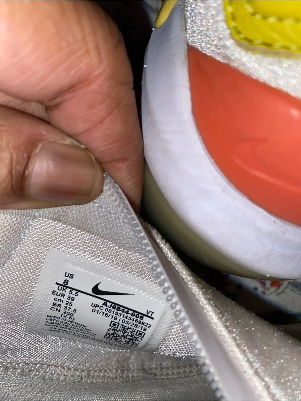 Nike White Slip-On Sneakers with Yellow and Navy Accents